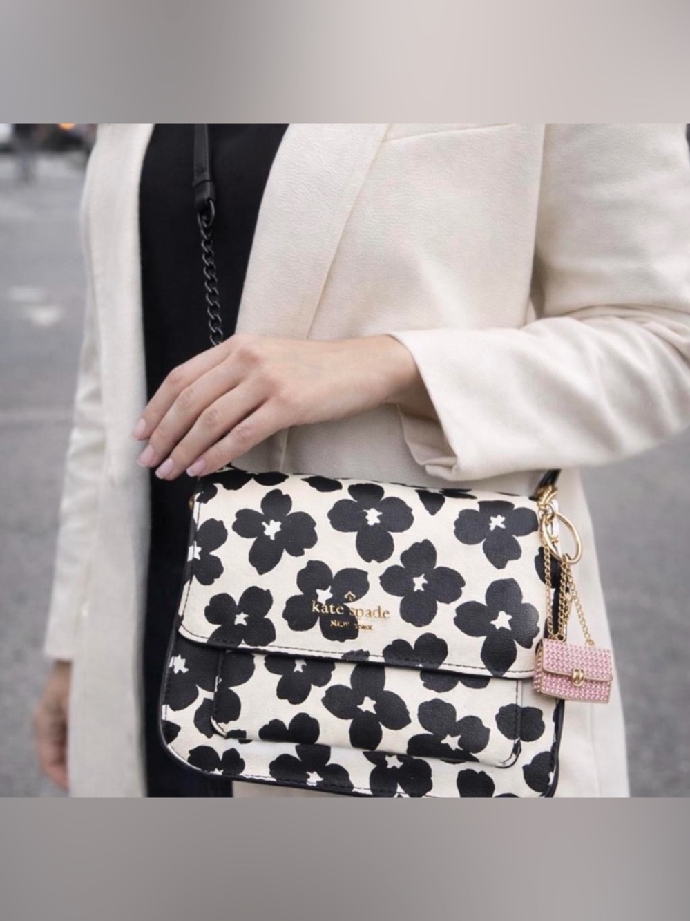 Kate Spade New York Black & White Floral Crossbody Bag